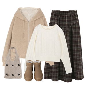 裙子,拉鍊外套,針織衫 코디