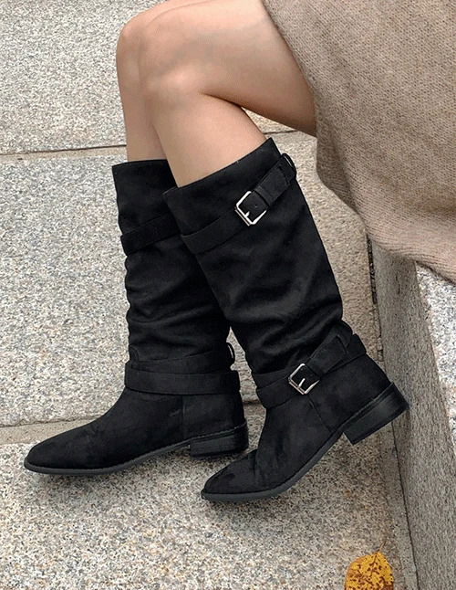 폴리트 스웨이드 버클 롱부츠