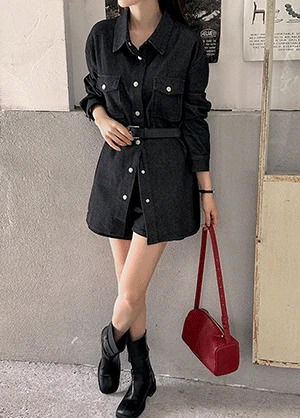 디트린브 데님 루즈핏 벨트 셔츠