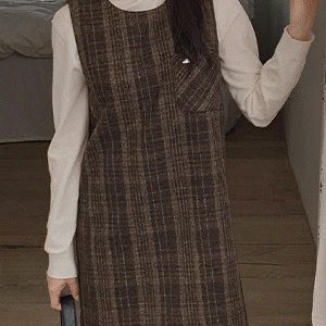 델르체린 체크 팬던트 뷔스티에 미니 원피스