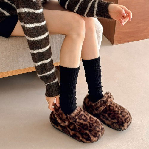 Everyday Kirko Leopard Winter Fur Slip-Ons ED2588