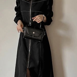 트렌비드 피치기모 스티치 집업 롱 원피스