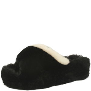 퍼 투톤 엑스 털 통굽 키높이 슬리퍼 블랙