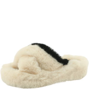 퍼 투톤 엑스 털 통굽 키높이 슬리퍼 아이보리