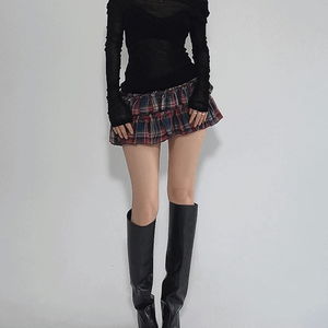 오프 체크 겨울 치마바지 캉캉 미니 스커트(네이비,베이지,브라운)