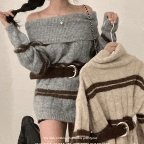 코히 스트라이프 오프숄더 하의실종 니트 원피스