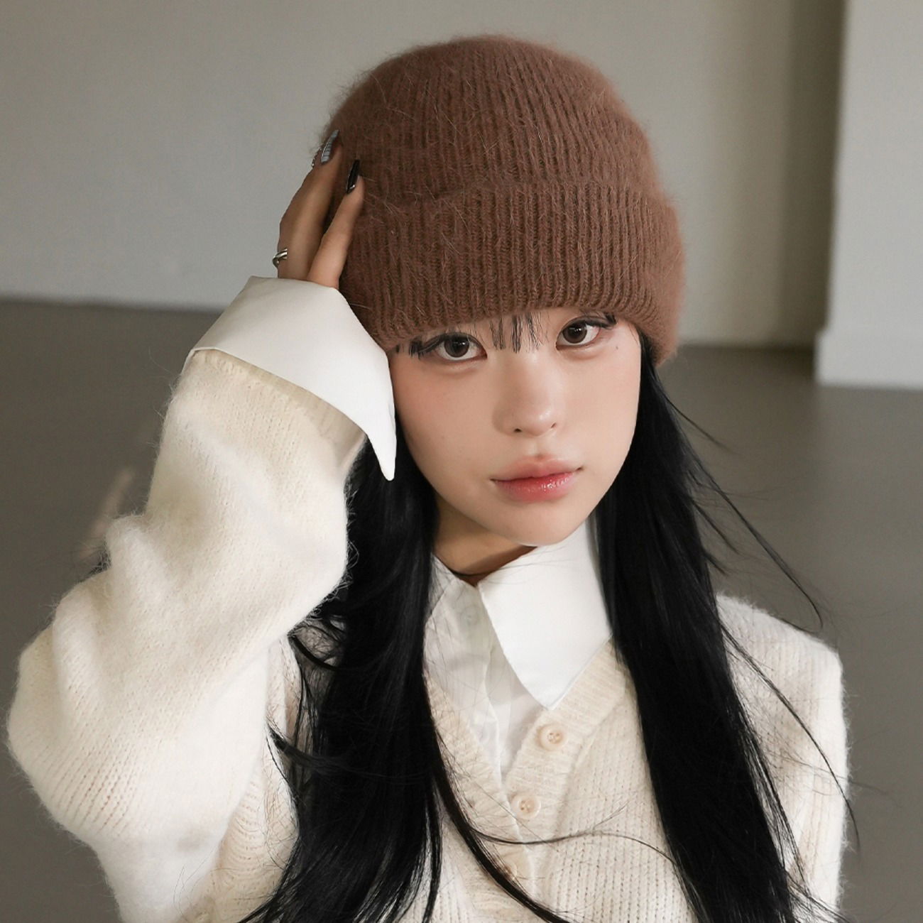 純色羊毛混紡針織毛帽