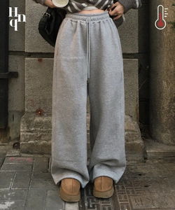 Public Fleece-lined embroidery two-way Split stopper wide long pants - 5 colors