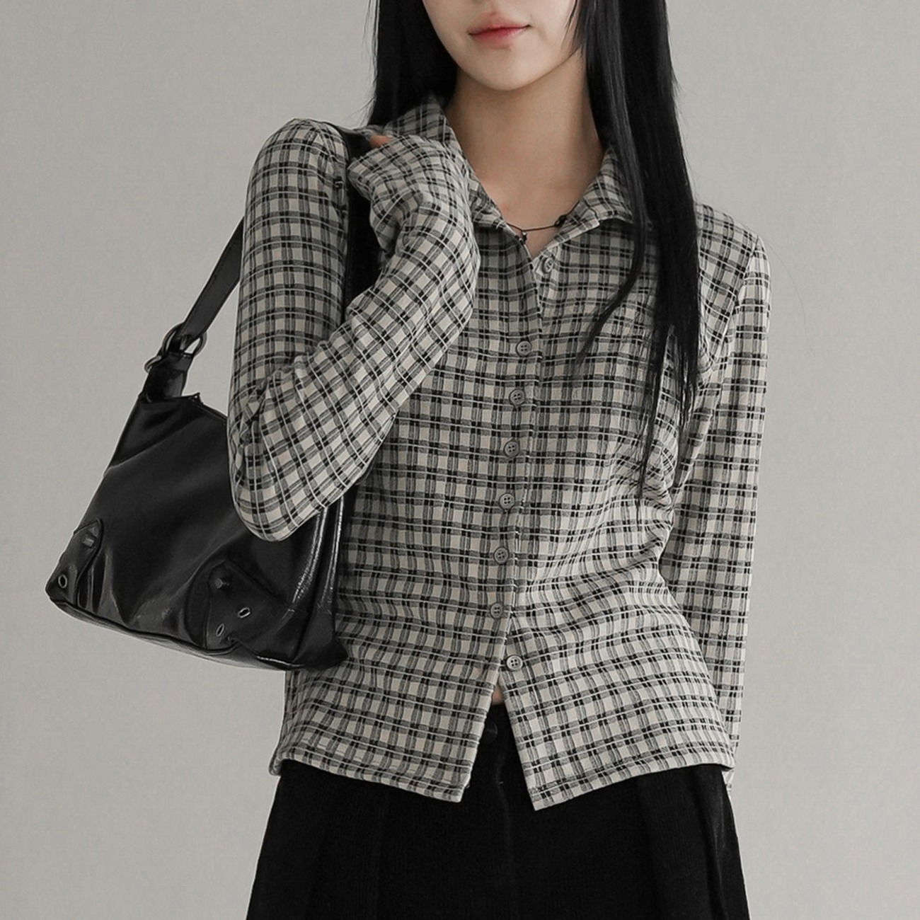 格紋長袖襯衫