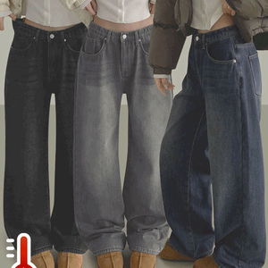 ~2XL겨울 기모 과하지 않은 와이드핏 밴딩 데님 팬츠
