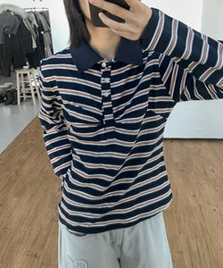 經典條紋壓褶領POLO衫