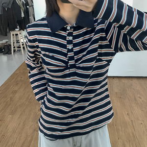 플라노 셔링 카라 스트라이프 티셔츠