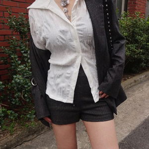 WIDE COLLAR WRINKLE SHIRTS (3COLORS)