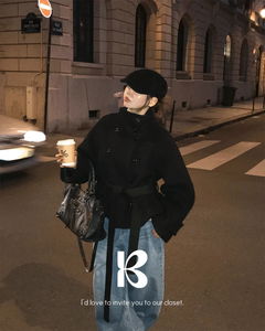 Center waist tie wool short coat