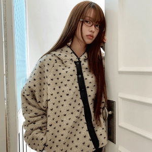 보르 도트 후드 양털 뽀글이 오버핏 점퍼