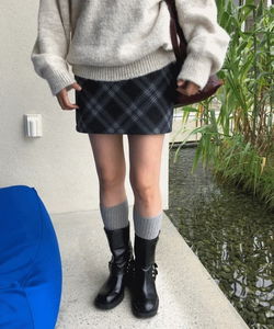 斜格紋迷你短裙