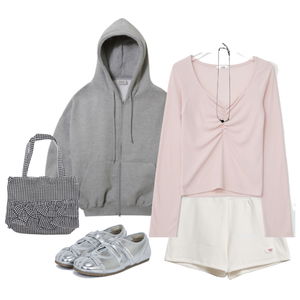 拉鍊外套,短褲,長袖上衣 코디