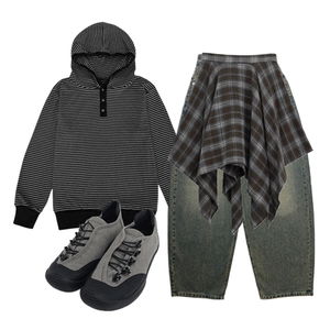 긴팔티,데님,스커트 코디