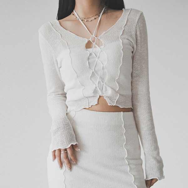 木耳邊綁帶短版T恤