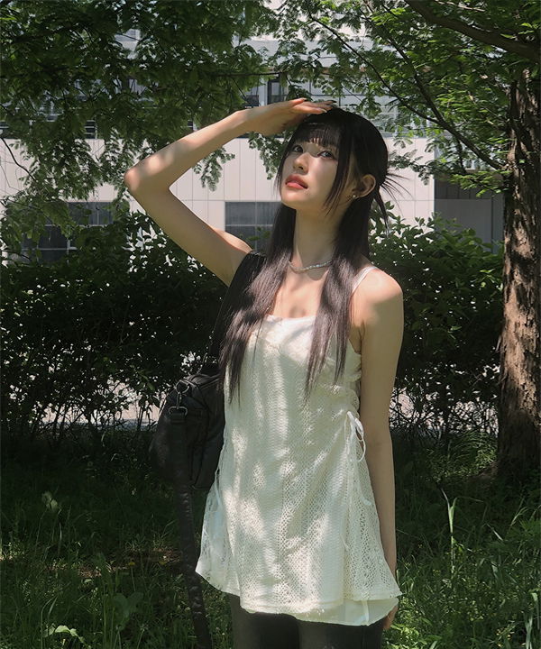 Muni Lace Shirring Bustier Mini Dress