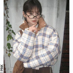 체카 아방핏 빈티지 체크 스트링 패딩 점퍼