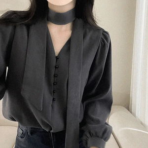 벨른 펄 스웨이드 타이 브이넥 블라우스 3color