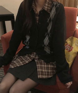 Ruedel Cashmere Lambswool Argyle Round Knitwear Cardigan - 4 Colors