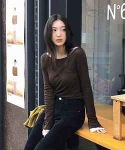 Lemondill Wool Lyocell Boat Neck Wave Long Sleeve T-Shirt - 5 Colors