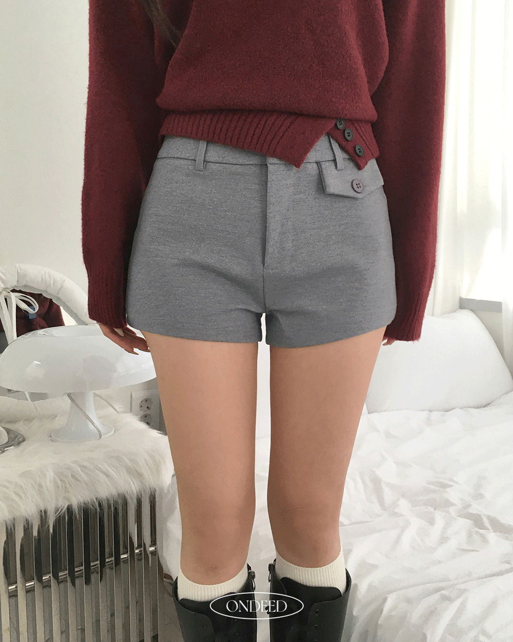 비온 모직 포켓 로우웨이스트 숏 팬츠 반바지