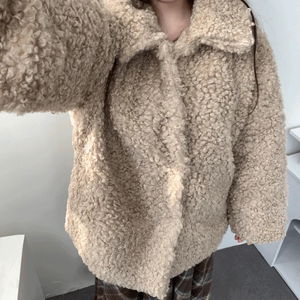 絨毛泰迪毛呢半長大衣