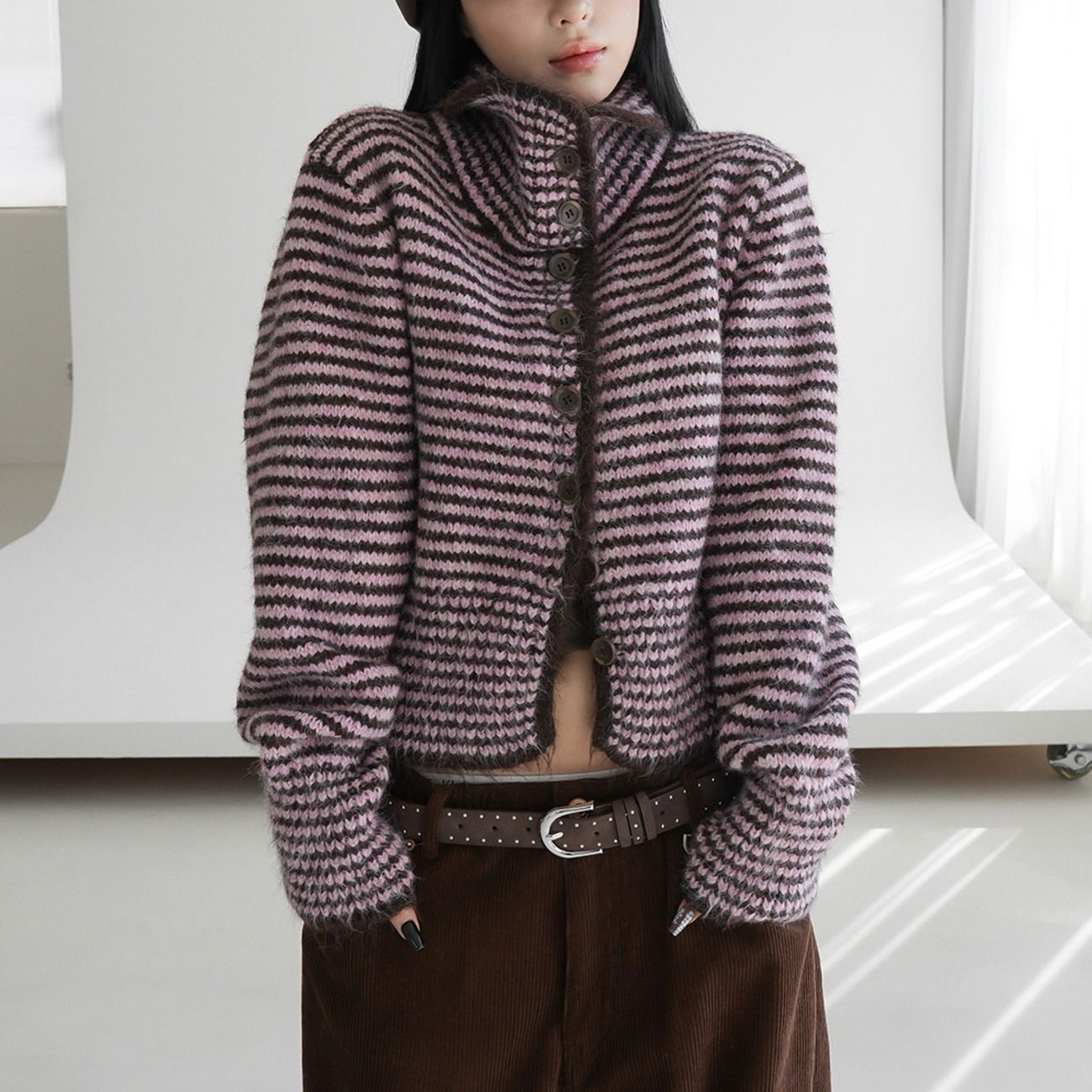 라솔 스트라이프 니트가디건