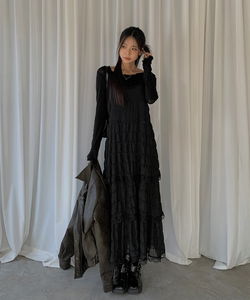 S Lace Frill Cancan Maxi Strap Sleeveless Long Dress