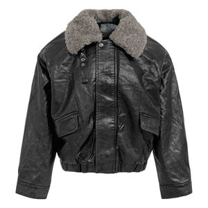 시크 더플 퍼카라 레더 점퍼