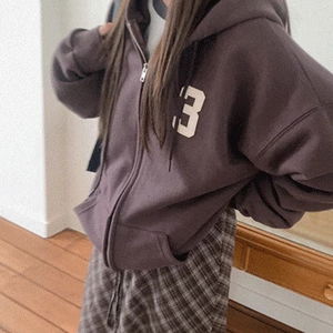 앙피드 코튼 넘버 후드집업