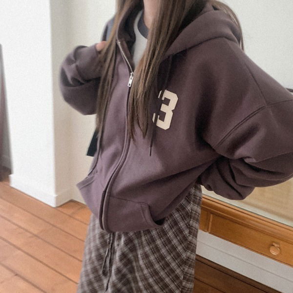 Angpide Cotton Number Hooded Zip-Up