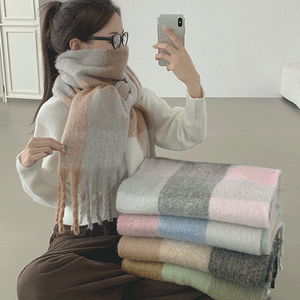 겨울 빅사이즈 커플 체크 롱 머플러 수술 목도리