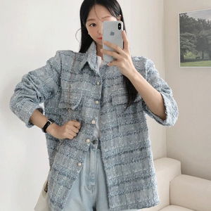 푸투나 루즈핏 포켓 진주 펄 카라 트위드 자켓