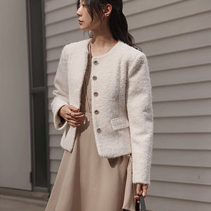 예일 퍼 라운드 트위드 자켓