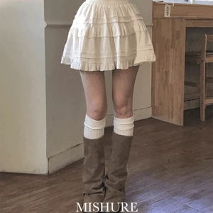 미슈어 하이웨스트 밴딩 프릴 플레어 속바지 스웨이드 겨울 미니 스커트
