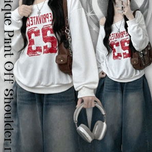 #기모추가23레터링프린팅오프숄더오버핏긴팔맨투맨티셔츠(5color)