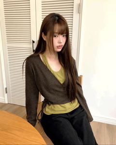 タジ配色ホルターキャミストラップラップニット