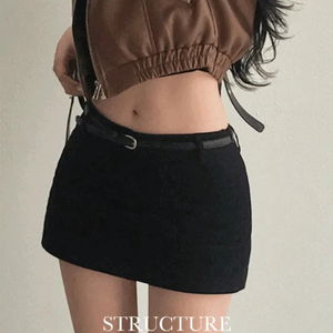 스트럭처 로우라이즈 벨트고리 콘솔지퍼 페이크포켓 내장속바지 데일리 미니 스커트