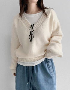 Volper #Deep V-Neck long-sleeved knitwear