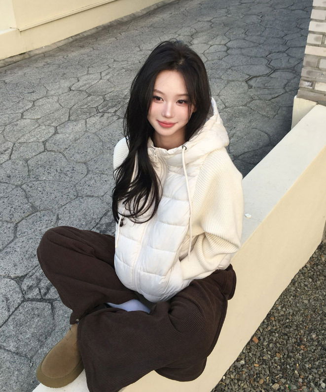 ワーダー袖ニットストリングフードパディング