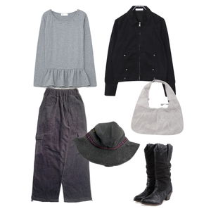 长袖上衣,长裤,靴子 코디