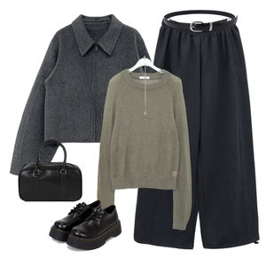 大衣,長褲,針織衫 코디