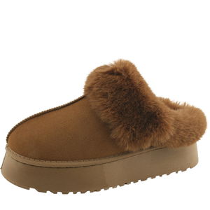 퍼 방한 키높이 양털 플랫폼 슬리퍼 4cm 카멜