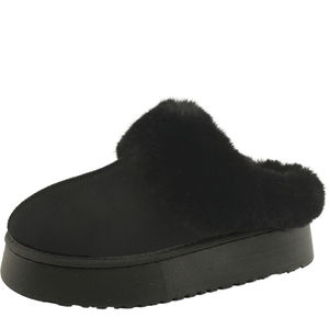 퍼 방한 키높이 양털 플랫폼 슬리퍼 4cm 블랙