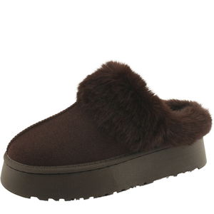 퍼 방한 키높이 양털 플랫폼 슬리퍼 4cm 다크브라운