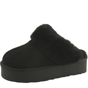 퍼 방한화 키높이 통굽 양털 슬리퍼 5cm 블랙